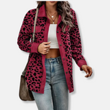 Camisa de mujer - Pana - Corte holgado - Cuello en punta - Estampado de leopardo
