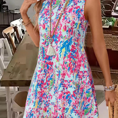 Vestido sin mangas para mujer – Corte holgado y fluido – Estampado floral – Tejido de algodón transpirable