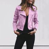 Lene - Chaqueta de cuero de moda con cuello doblado