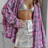 Blusa holgada e informal de manga larga a cuadros