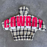 Sudadera con capucha extragrande con cremallera y estampado de letras de arcoíris a cuadros