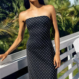 Vestido largo sin tirantes con lunares