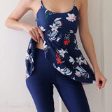 Conjunto de tankini de dos piezas con pantalones cortos estampados hasta la rodilla
