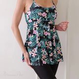 Conjunto de tankini de dos piezas con pantalones cortos estampados hasta la rodilla