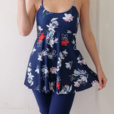 Conjunto de tankini de dos piezas con pantalones cortos estampados hasta la rodilla