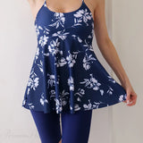 Conjunto de tankini de dos piezas con pantalones cortos estampados hasta la rodilla