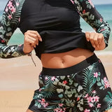 Conjunto de surf estampado de dos piezas con mangas largas