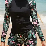 Conjunto de surf estampado de dos piezas con mangas largas