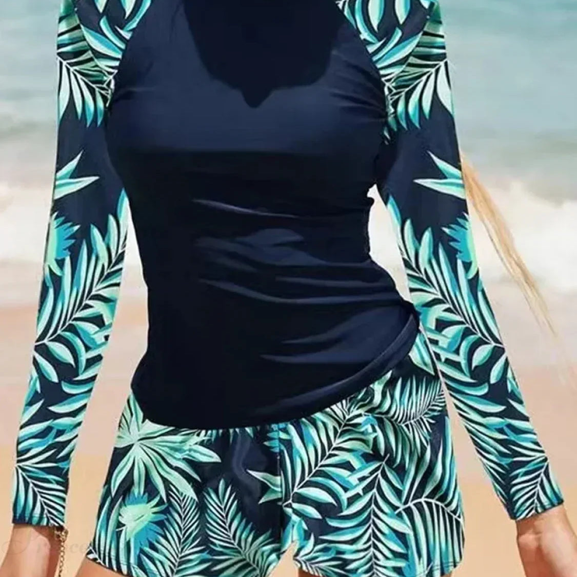 Conjunto de surf estampado de dos piezas con mangas largas