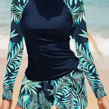 Conjunto de surf estampado de dos piezas con mangas largas