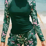 Conjunto de surf estampado de dos piezas con mangas largas