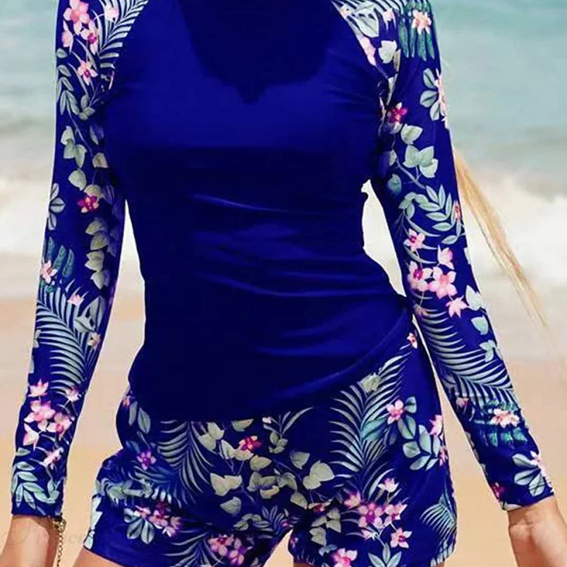 Conjunto de surf estampado de dos piezas con mangas largas