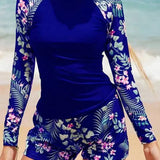 Conjunto de surf estampado de dos piezas con mangas largas