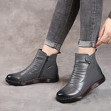 Botas de piel para mujer - Detalle fruncido - Cierre con cremallera - Tacón bajo cómodo