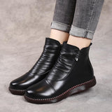 Botas de piel para mujer - Detalle fruncido - Cierre con cremallera - Tacón bajo cómodo