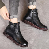 Botas de piel para mujer - Detalle fruncido - Cierre con cremallera - Tacón bajo cómodo