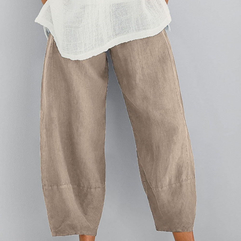 Pantalones de mujer – Corte relajado – Fibras naturales – Pernera ancha – Largo hasta el tobillo
