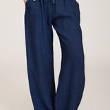 Pantalón ancho de mujer – Fibras naturales – Cintura elástica – Corte relajado