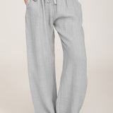 Pantalón ancho de mujer – Fibras naturales – Cintura elástica – Corte relajado