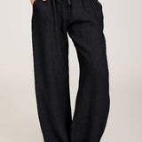 Pantalón ancho de mujer – Fibras naturales – Cintura elástica – Corte relajado