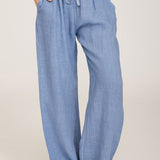 Pantalón ancho de mujer – Fibras naturales – Cintura elástica – Corte relajado