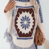 Jersey de punto étnico con manga larga, blusa de manga larga.