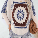 Jersey de punto étnico con manga larga, blusa de manga larga.