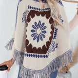 Jersey de punto étnico con manga larga, blusa de manga larga.