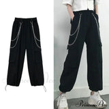 Pantalones deportivos cargo punk negros para mujer