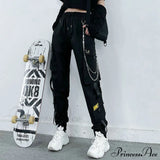 Pantalones deportivos cargo punk negros para mujer