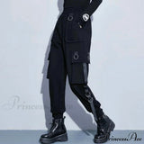 Pantalones deportivos cargo punk negros para mujer