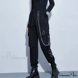 Pantalones deportivos cargo punk negros para mujer