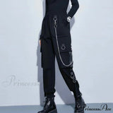 Pantalones deportivos cargo punk negros para mujer