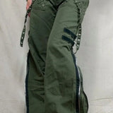 Pantalones cargo punk acampanados de tiro bajo con bragueta con cremallera