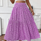 Falda larga de mujer - Cintura elástica - Estampado de volantes - Estampado floral