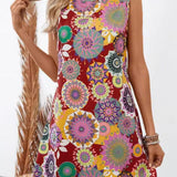 Vestido sin mangas para mujer – Corte holgado y fluido – Estampado floral – Tejido de algodón transpirable