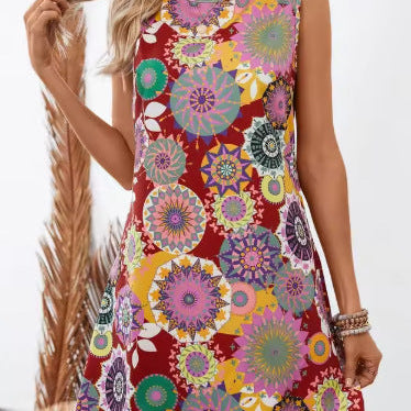 Vestido sin mangas para mujer – Corte holgado y fluido – Estampado floral – Tejido de algodón transpirable