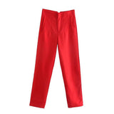 Pantalones de mujer - Cintura alta - Corte ajustado - Pinzas elegantes - Tejido ligero y transpirable