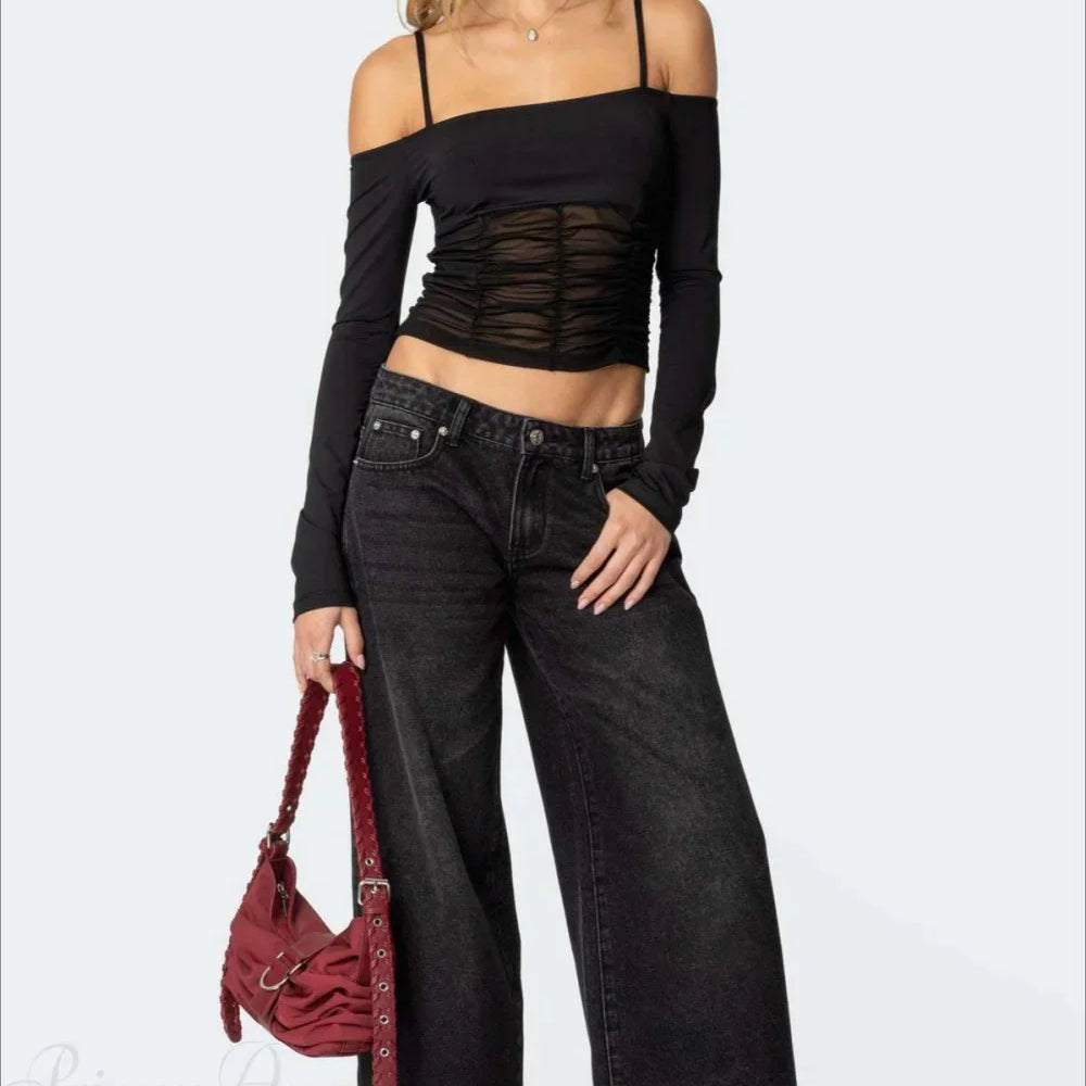 Vaqueros largos estampados con piernas anchas y relajadas.