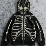 Sudadera con capucha con estampado de calavera retro Harajuku