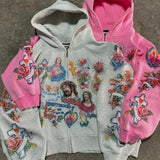 Sudadera con capucha extragrande con estampado retro
