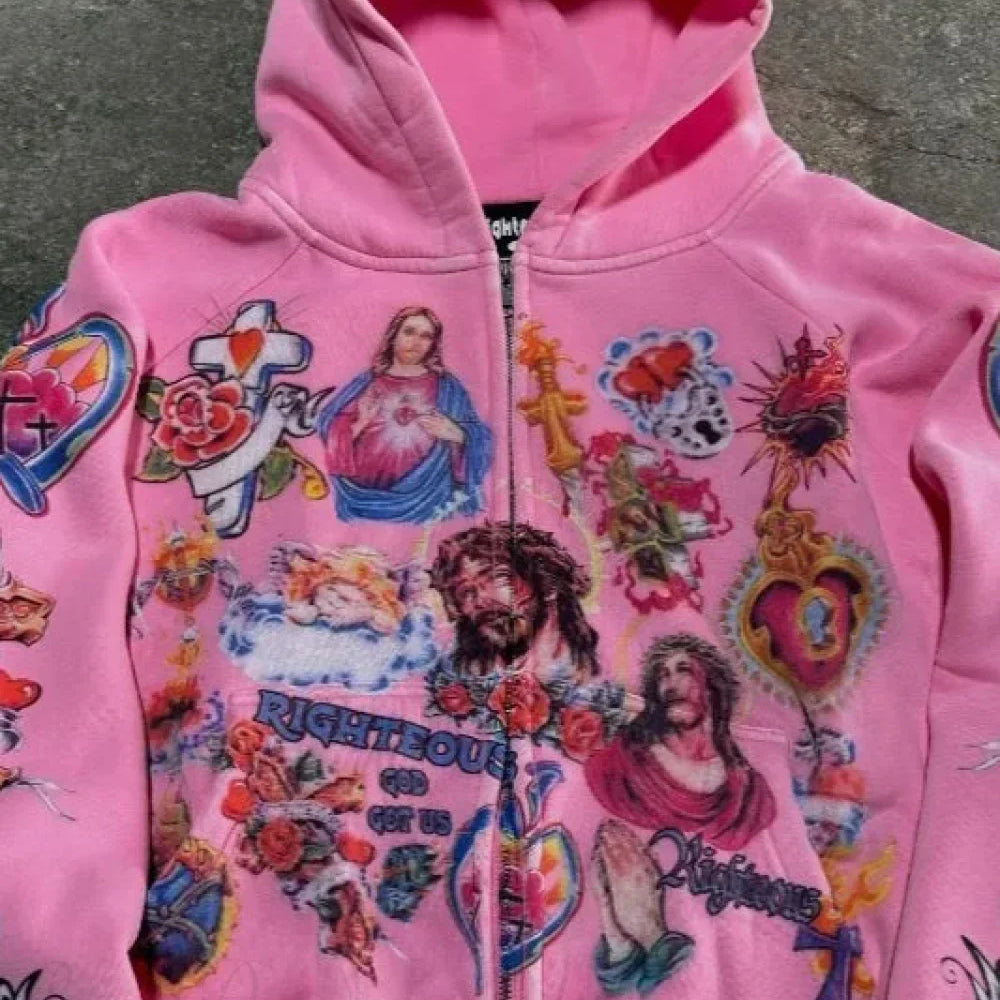 Sudadera con capucha extragrande con estampado retro