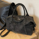 Bolso de mano retro de piel sintética de gran capacidad con correa para el hombro.