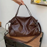 Bolso de mano retro de piel sintética de gran capacidad con correa para el hombro.