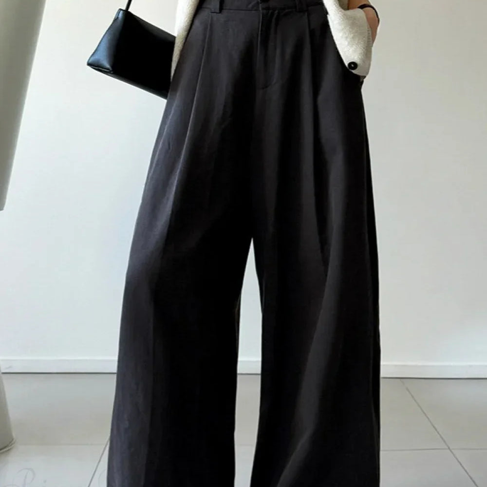 Pantalones casuales retro de cintura alta y pierna ancha