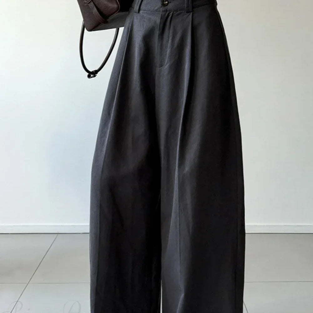 Pantalones casuales retro de cintura alta y pierna ancha