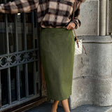 Falda recta retro en ante verde