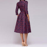 Vestido de mujer - Corte en A - Mangas 3/4 - Cuello redondo - Elegante estampado floral