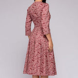 Vestido de mujer - Corte en A - Mangas 3/4 - Cuello redondo - Elegante estampado floral