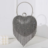 Clutch de noche plateado con estampado de corazón de diamantes de imitación, bolso de novia